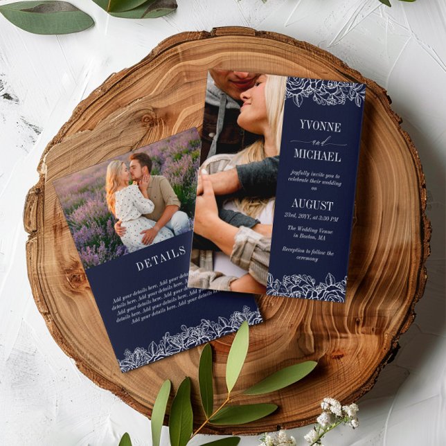 Invitation Marine White Rose présente 2 en 1 Mariage photo (Créateur téléchargé)