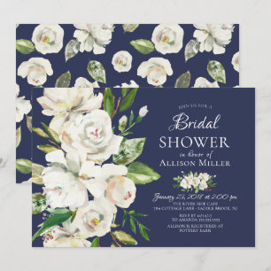 Invitation Marine White Roses Floral Bridal Showings Invitati