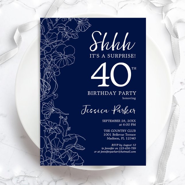 Invitation Marine White Surprise 40e anniversaire (Créateur téléchargé)