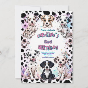 Invitation Marionnettes de Dalmatie rose Violet Anniversaire