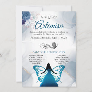 Invitation mariposa azul quinceañera
