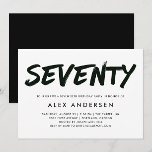 Invitation Marker moderne noir et blanc 70e anniversaire