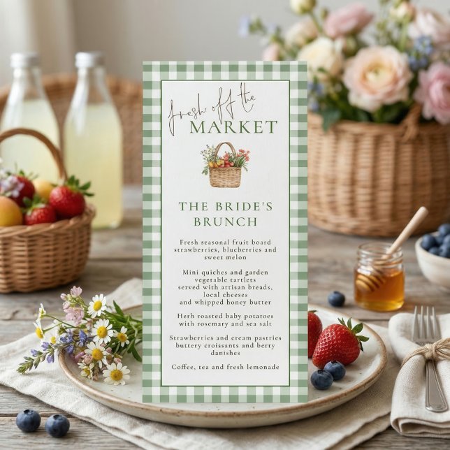 Invitation Market Brunch Gingham Bridal Shower Menu Card (Créateur téléchargé)