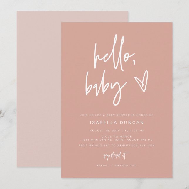 Invitation MARLO Bohemian Blush Hello Baby Baby shower (Devant / Derrière)