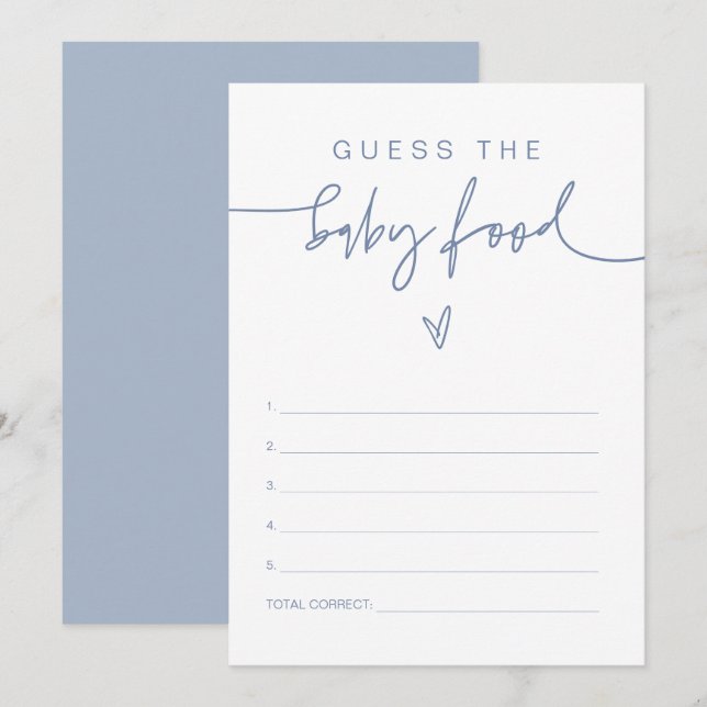 Invitation MARLO Boho Dusty Blue Guess the Baby Food Game (Devant / Derrière)