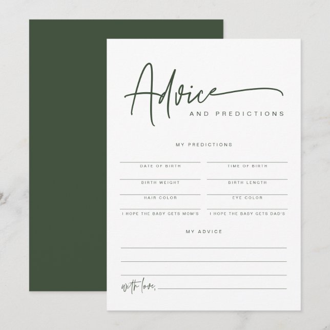 Invitation MARLO Boho Forest Green Baby Conseils & Prédiction (Devant / Derrière)
