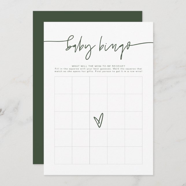 Invitation MARLO Boho Forest Green Baby shower Bingo Jeu (Devant / Derrière)