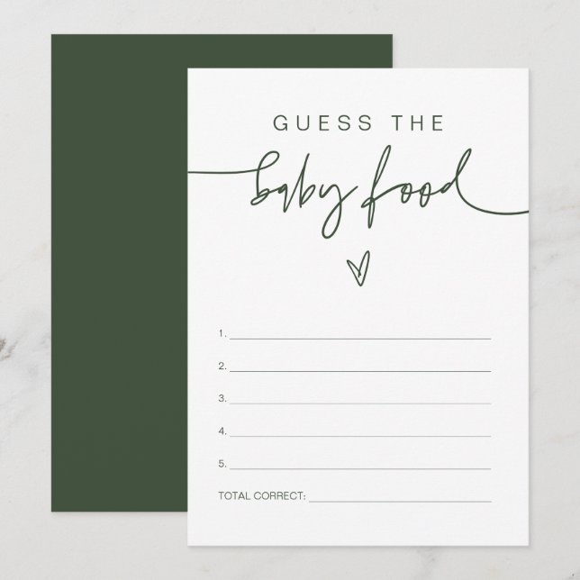 Invitation MARLO Boho Forest Green Guess the Baby Food Game (Devant / Derrière)