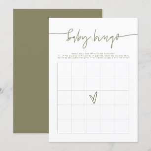 Invitation MARLO Boho Olive Green Baby shower Bingo Jeu