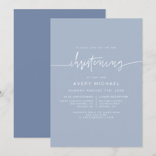 Invitation MARLO Modern Boho Dusty Blue Boy Christening