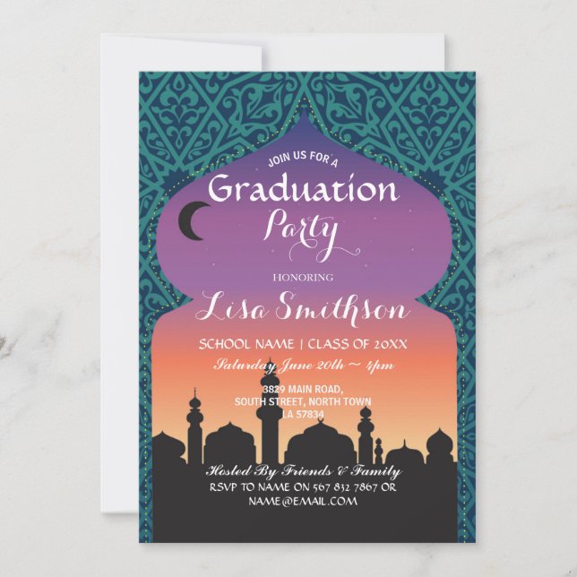 Invitation marocain de mille et une nuits de fête (Devant)