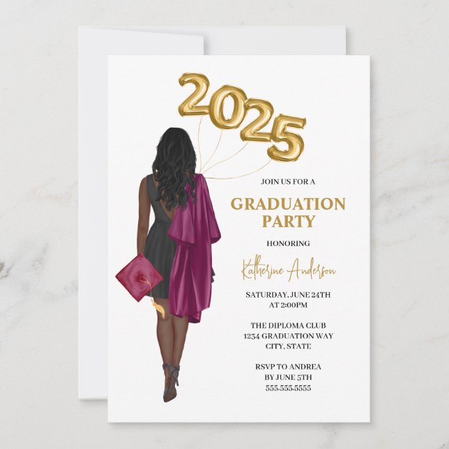 Invitation Maroon African American Female Graduation Party (Devant)