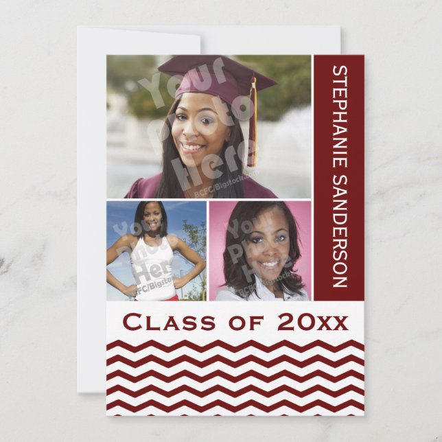 Invitation Maroon Chevron Graduation 3 Photo (Devant)