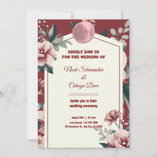 Invitation Maroon Crème et vert Vintage Floral Mariage fronti