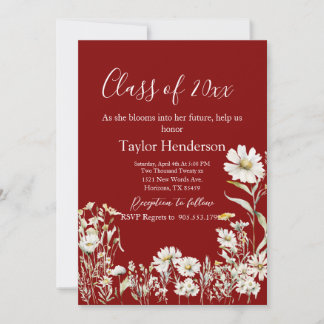 Invitation Maroon & Daisy Photo Greenery Graduation