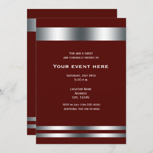 Invitation Maroon Deep Red Silver Elegance Dinner Party Event
