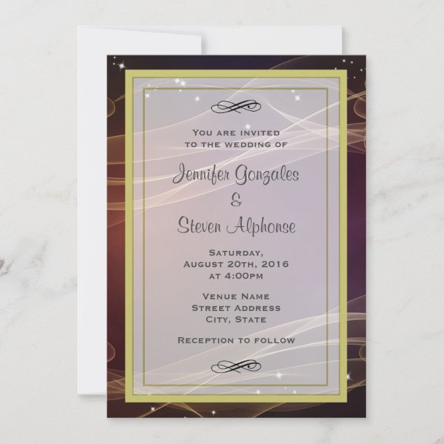 Invitation Maroon Design avec Mariage Wispy Gold Accents (Devant)
