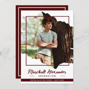 Invitation Maroon Edgy Abstrait Torn Photo Graduation
