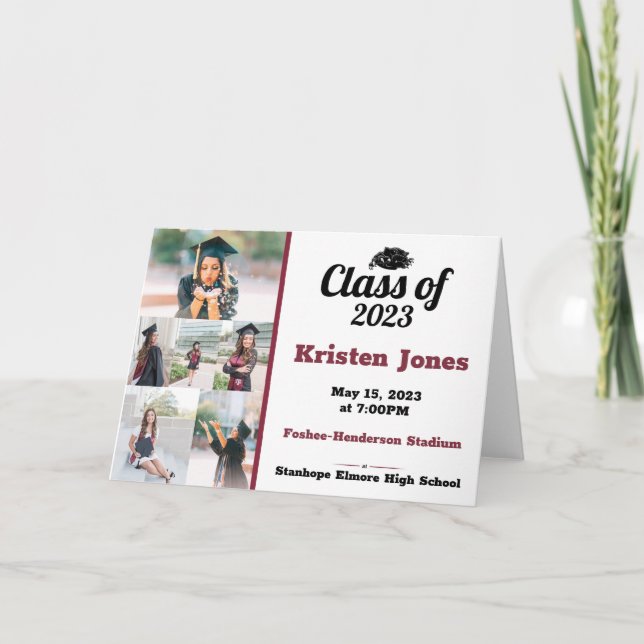 Invitation Maroon et Black Multi-photo Graduation (Devant)