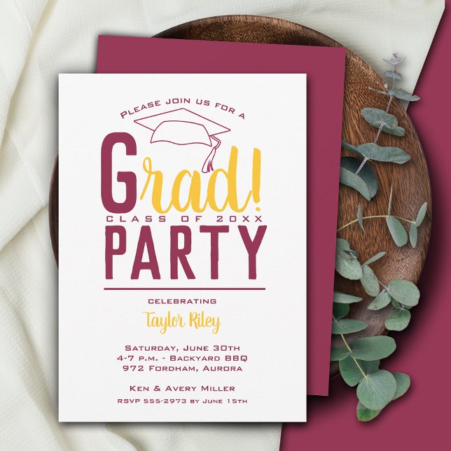 Invitation Maroon et Gold Graduation Party (Créateur téléchargé)