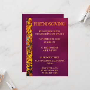 Invitation Maroon Feuilles Thanksgiving Friends Giving