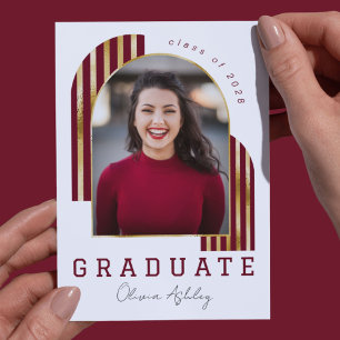 Invitation Maroon Gold Arch Photo Graduation