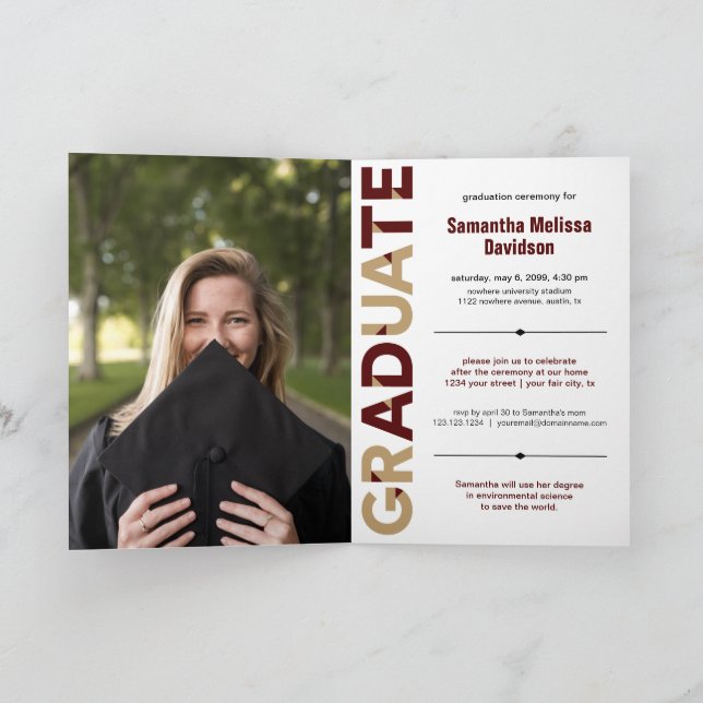 Invitation Maroon Gold Big Bold Angle-Cut Lettres Graduation (Intérieur)