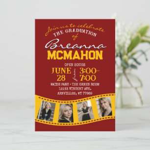 Invitation Maroon & Gold Filmstrip 5 Photo Graduation