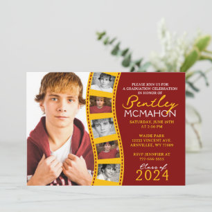 Invitation Maroon & Gold Yellow Filmstrip 6 Diplôme photo
