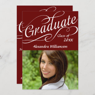 Invitation Maroon Graduate Tourbillonnant Script Photo