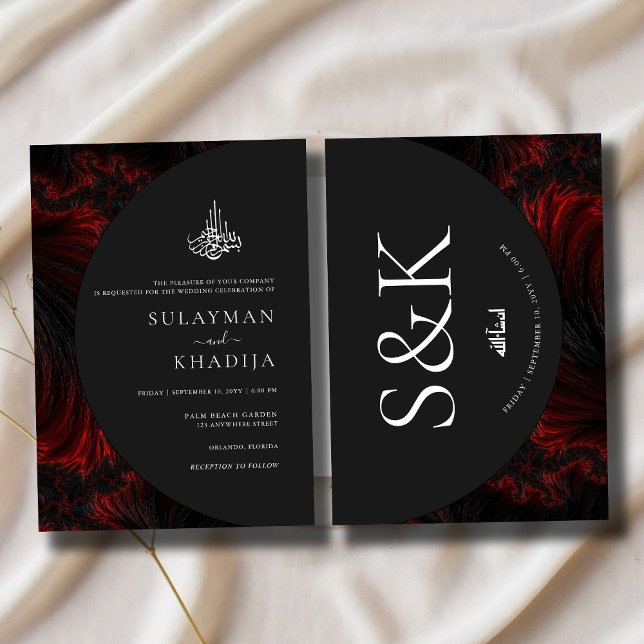 Invitation Maroon Minimal Élégant B&W Mariage musulman islami (Créateur téléchargé)