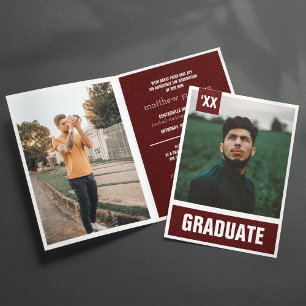 Invitation Maroon Modern Textured Photo Graduation