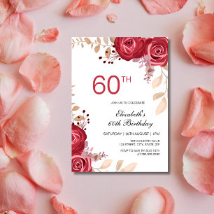 Invitation Maroon moderne Rose Printemps Floral Verdure Anniv