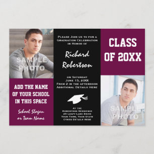 Invitation Maroon pourpre et Black Custom Athlete Graduation