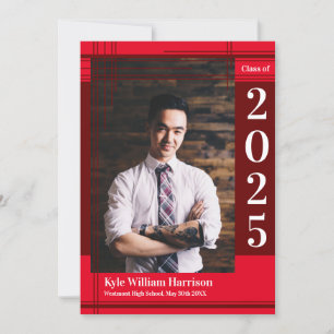 Invitation Maroon Red School Couleur Graduation Photo Plaid