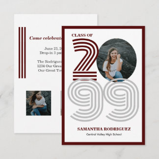 Invitation Maroon Retro Big Numbers Graduation Photo