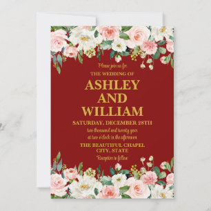 Invitation Maroon rose & or Boho Bohème Bohème Mariage de ver