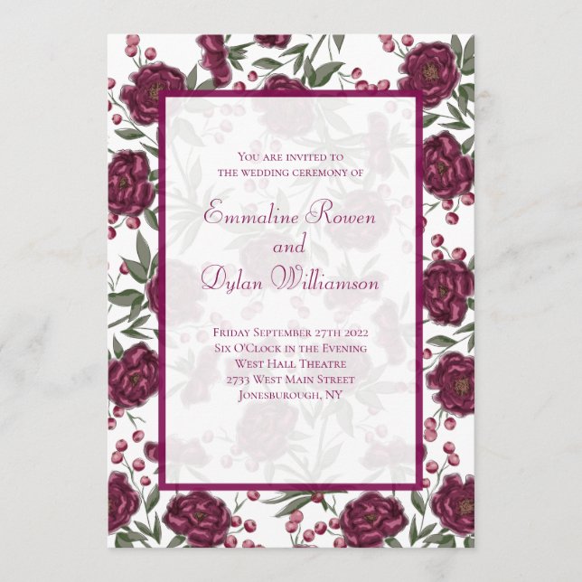 Invitation Maroon Rose Wedding (Devant)