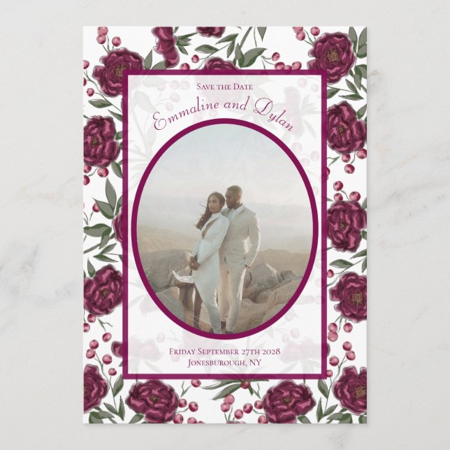 Invitation Maroon Rose Wedding Save the Date (Devant)