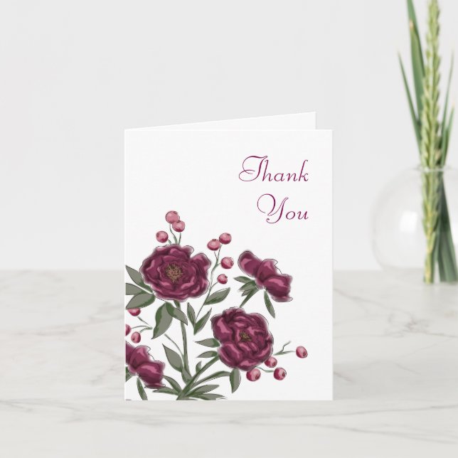Invitation Maroon Rose Wedding Thank You Cards (Devant)