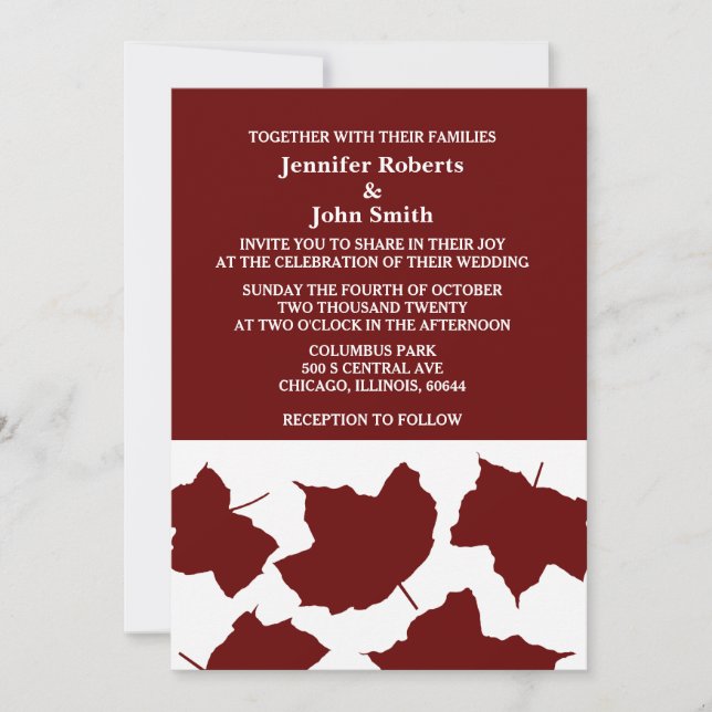 Invitation Maroon rouge de Bourgogne Rustique Leaf Mariage Bo (Devant)
