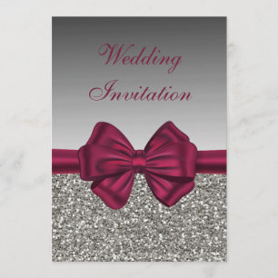 Invitation Maroon Satin Bow & Silver - Mariage