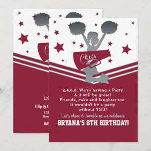 Invitation Maroon & Silver Stars Cheer Cheer Party