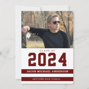 Invitation Maroon Stripes Sport Photo Graduation Party