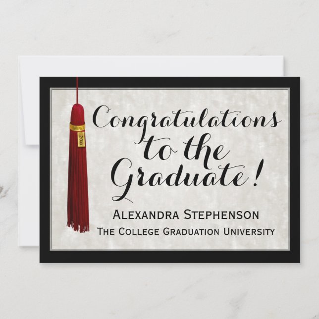 Invitation Maroon Tassel Félicitations aux diplômés (Devant)