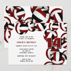 Invitation maroon volleyballs filles fête d'anniversaire