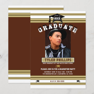 Invitation Maroon White & Gold Graduation Photo Party 