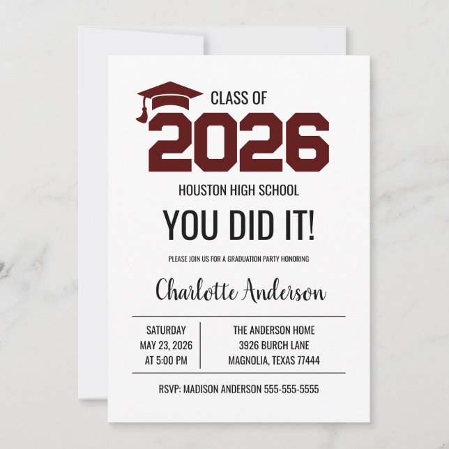 Invitation Maroon You Did It Graduation Photo (Devant)