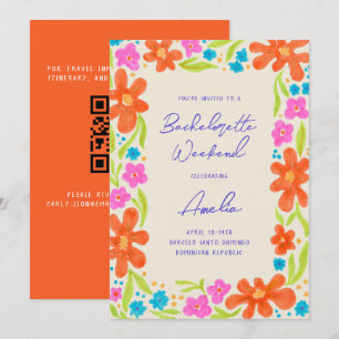 Invitation Marque Tropicale Croquis Fleur Bordure Bachelorett