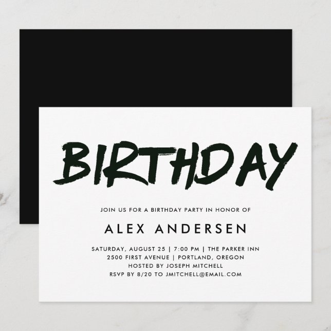 Invitation Marqueur moderne | Fête d'anniversaire noir et bla (Devant / Derrière)
